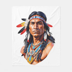 Native American Indian Man Fleece Blanket