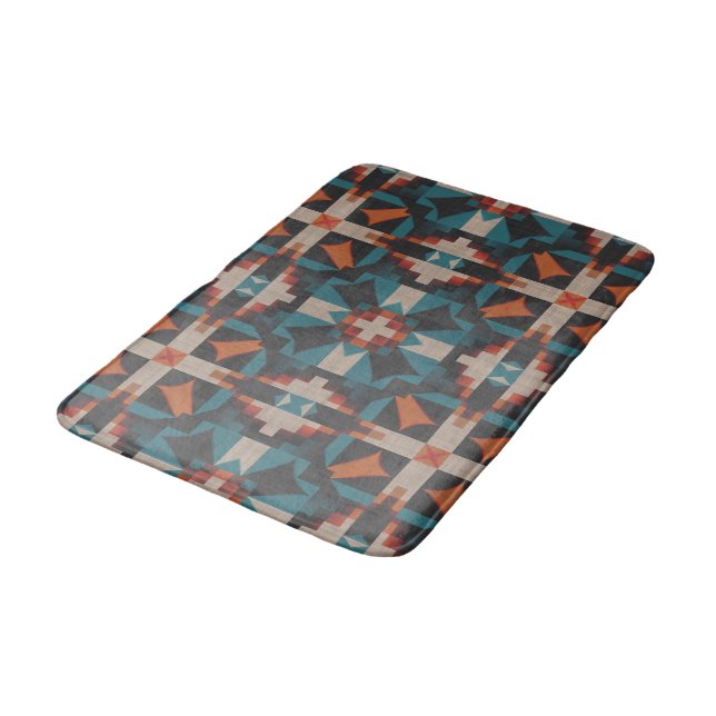 Native American Indian Modern Mosaic Tribe Pattern Bath Mat (Angled)