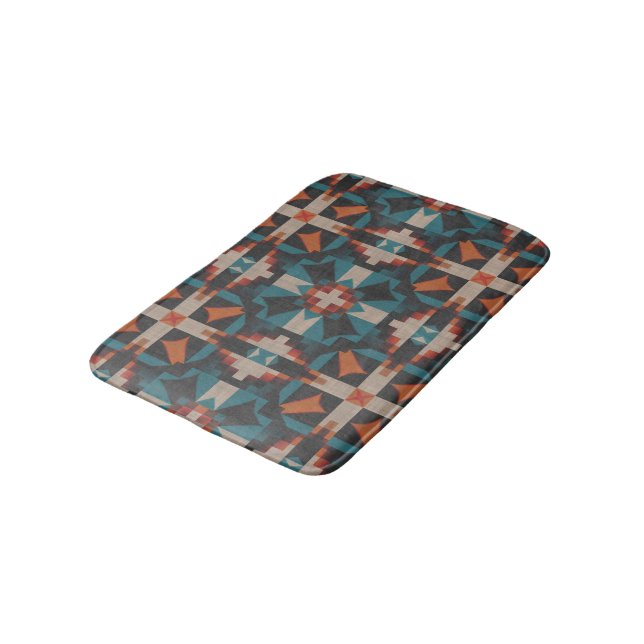Native American Indian Modern Mosaic Tribe Pattern Bath Mat (Angled)