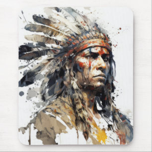 Native American Indian Portrait Warrior Painting Mouse Pad
