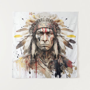 Native American Indian Portrait Warrior Painting Tapestry