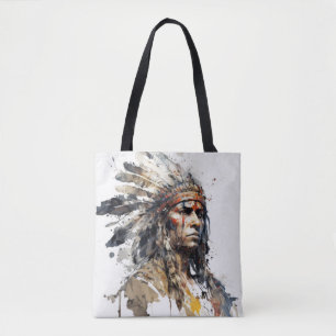 Native American Indian Portrait Warrior Painting Tote Bag