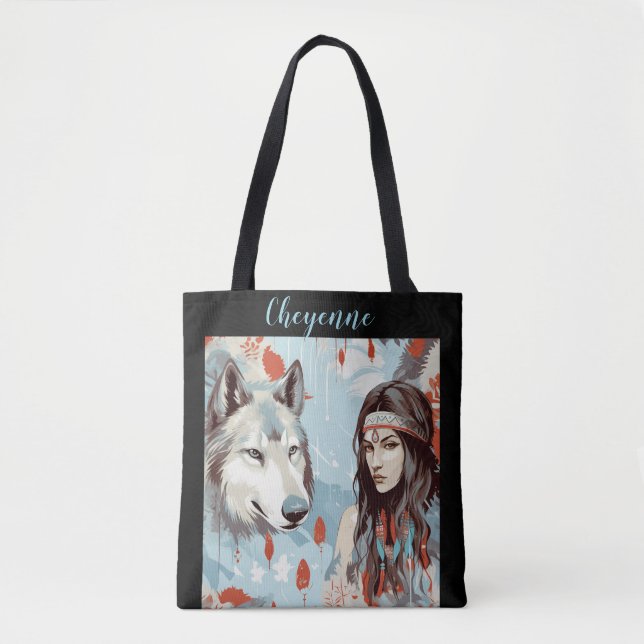 Native American - Indian Princess and Wolf  Tote Bag (Front)