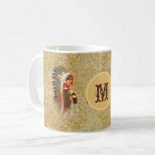 Native American Indian Princess. Monogrammed Coffee Mug