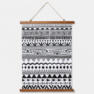 Native American Indian Southwest Black & White  Hanging Tapestry
