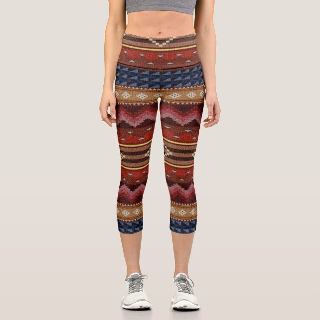 Native American Indian Southwest Gym Girls/Womens Capri Leggings (Front)