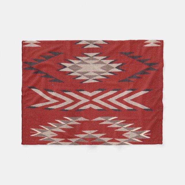 Native American Indian Southwest Red Pattern Fleece Blanket (Front (Horizontal))