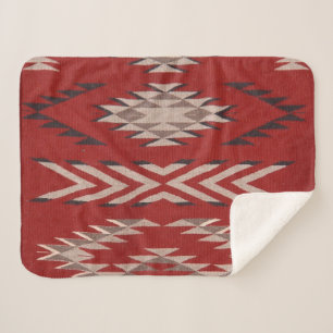 Native American Indian Southwest Red Pattern Sherpa Blanket