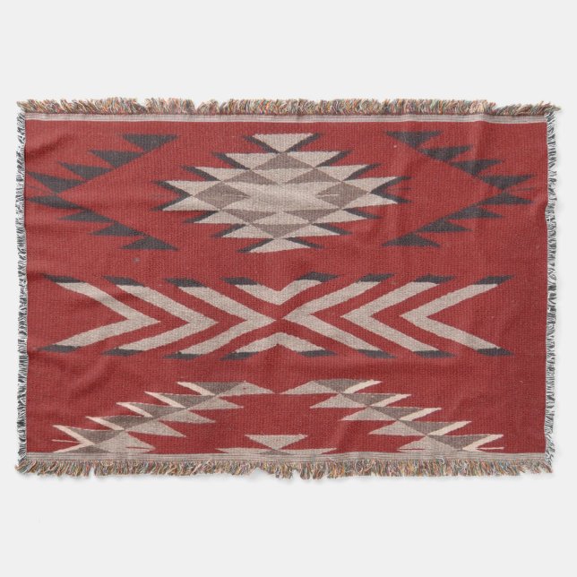 Native American Indian Southwest Red Pattern Throw Blanket (Front)