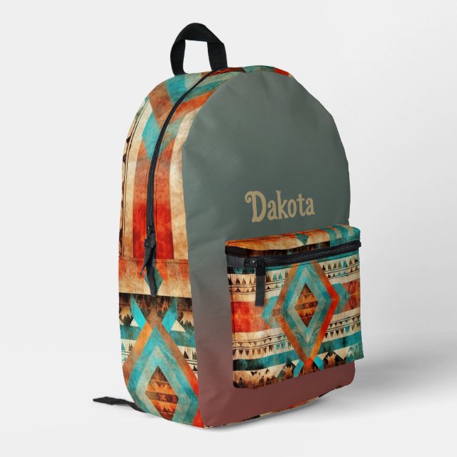Native American Indian Style Print - Monogrammed Printed Backpack (Back Corner Left)