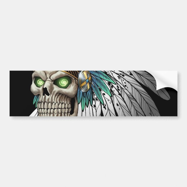 Native American Indian Tribal Gothic Skull Bumper Sticker (Front)