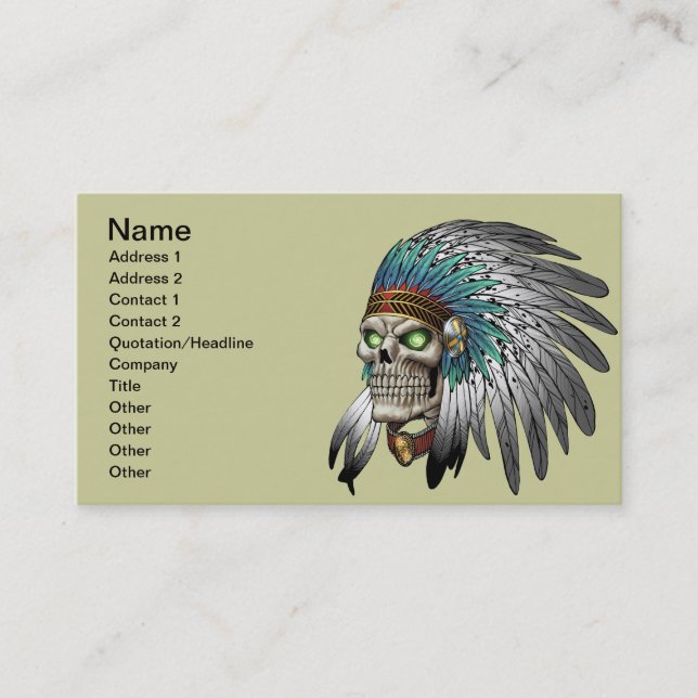 Native American Indian Tribal Gothic Skull Business Card (Front)