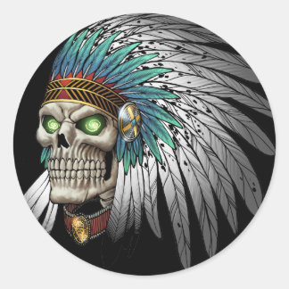 Native American Indian Tribal Gothic Skull Classic Round Sticker