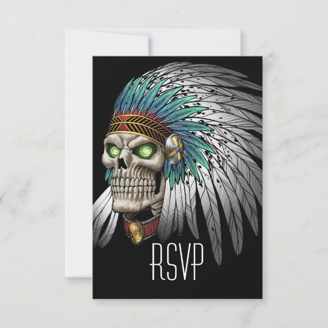 Native American Indian Tribal Gothic Skull RSVP Card (Front)