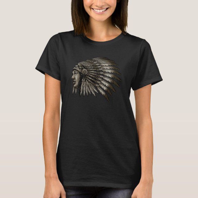 Native American Indian Tribal Headdress Indigenous T-Shirt (Front)