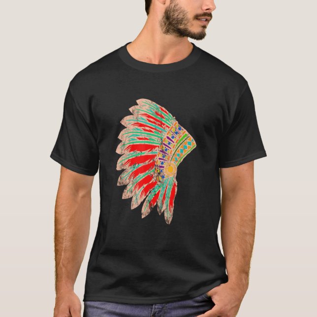 Native American Indian Tribes Feather Headdress Pr T-Shirt (Front)