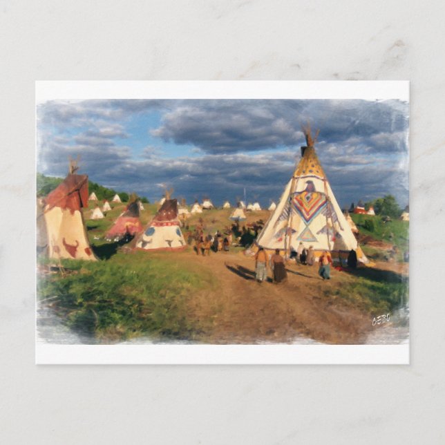 Native American Indian Village Postcard (Front)