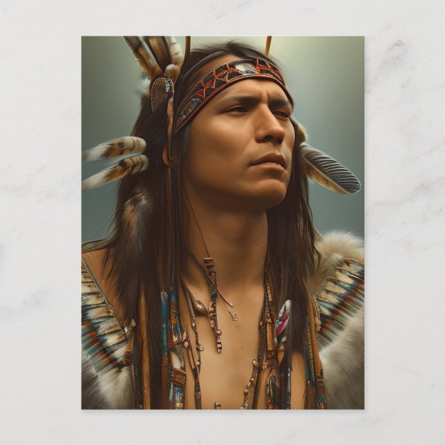 Native American Indian Warrior Graphic Postcard (Front)