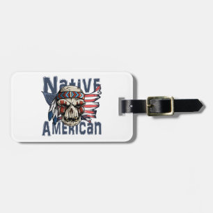 Native American Indian Warrior Skull USA Flag Luggage Tag