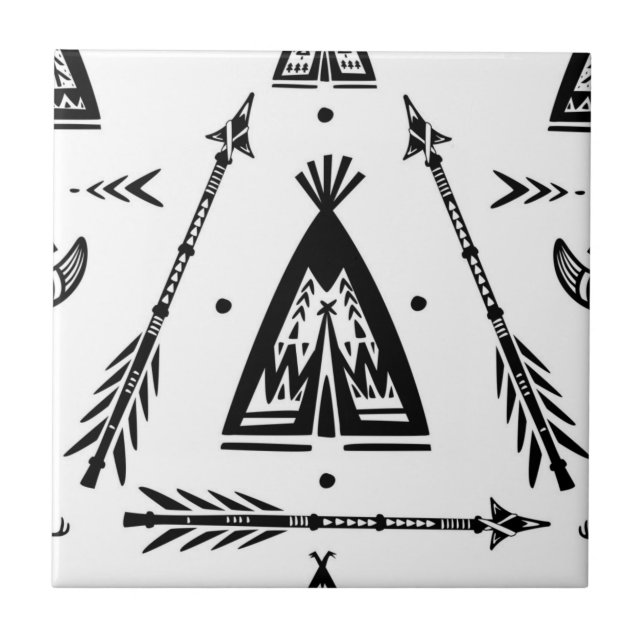 Native American Indian Wigwam Arrows Ceramic Tile (Front)