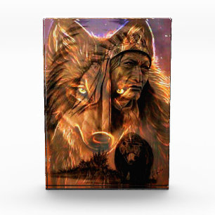 Native American Indian Wolf and Bear Photo Block