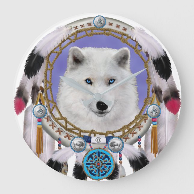 NATIVE AMERICAN INDIAN WOLF SPIRIT LARGE CLOCK (Front)