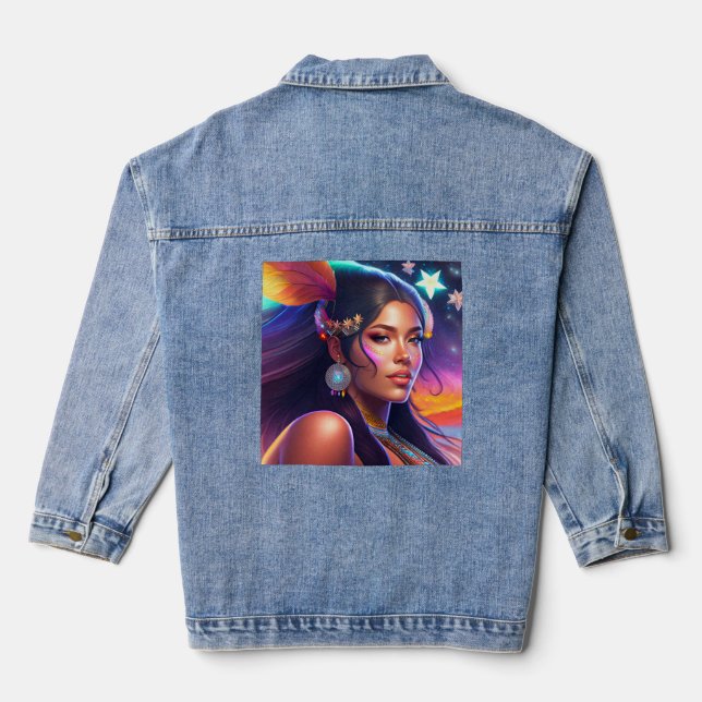 NATIVE AMERICAN INDIAN WOMAN Denim jean Jacket (Back)
