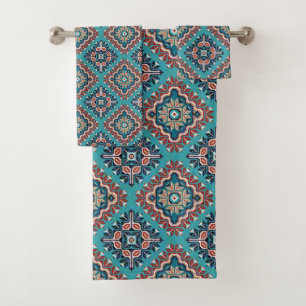 Native American Indians Navajo Mosaic Pattern  Bath Towel Set