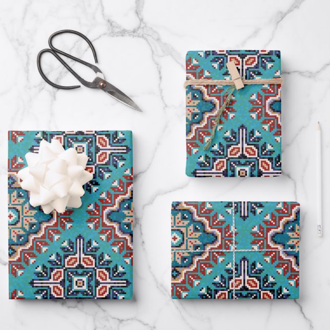 Native American Indians Navajo Mosaic Pattern Wrapping Paper Sheet (Front)