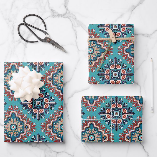 Native American Indians Navajo Mosaic Pattern Wrapping Paper Sheet (Front)