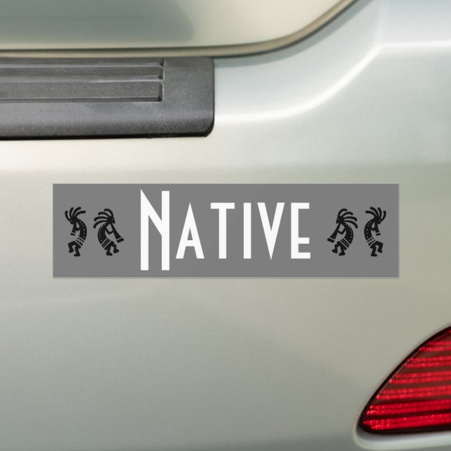 Native American Indigenous Kokopelli Grey Auto Bumper Sticker (On Car)
