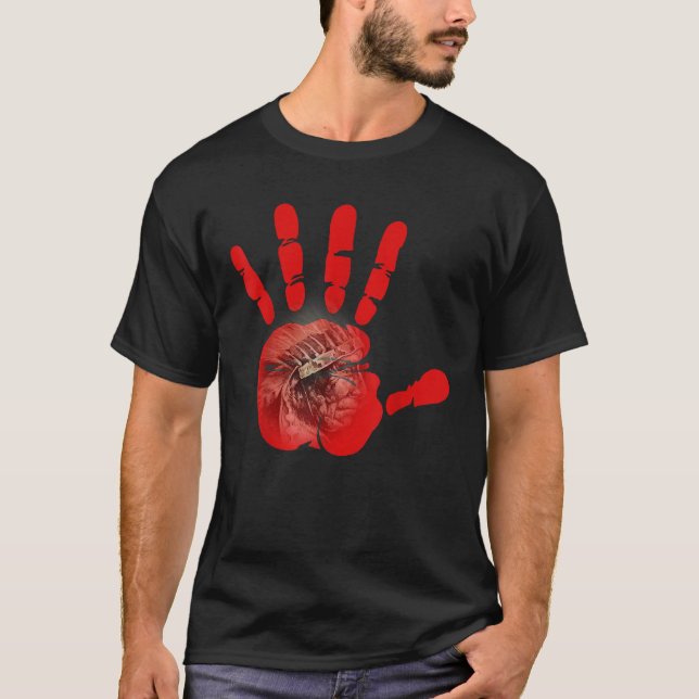 Native American Indigenous Red Hand Indian Blood T T-Shirt (Front)