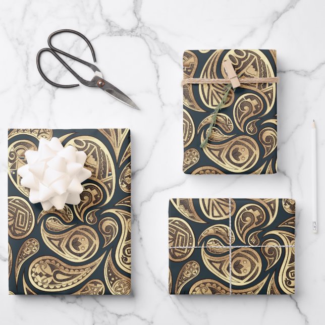 Native American inspired Paisley Pattern  Wrapping Paper Sheet (Front)