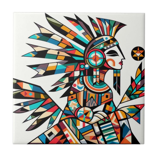 Native American Kachina Dancer Art Ceramic Tile (Front)