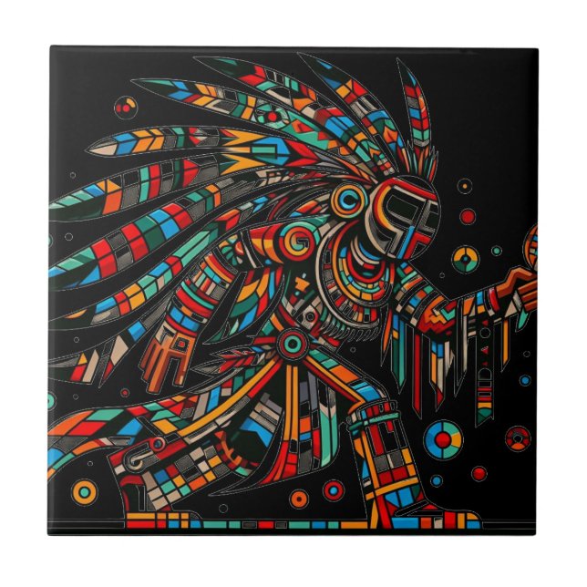 Native American Kachina Dancer Black Art Ceramic Tile (Front)