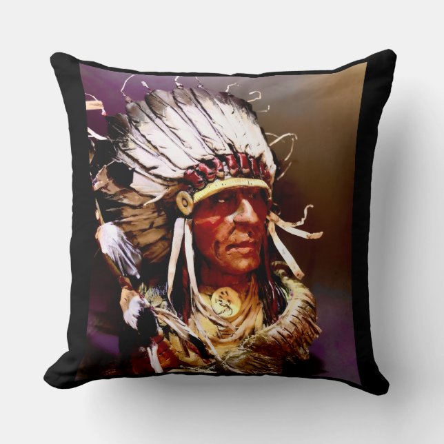 Native American "Kiowa Chief" art Cushion (Front)