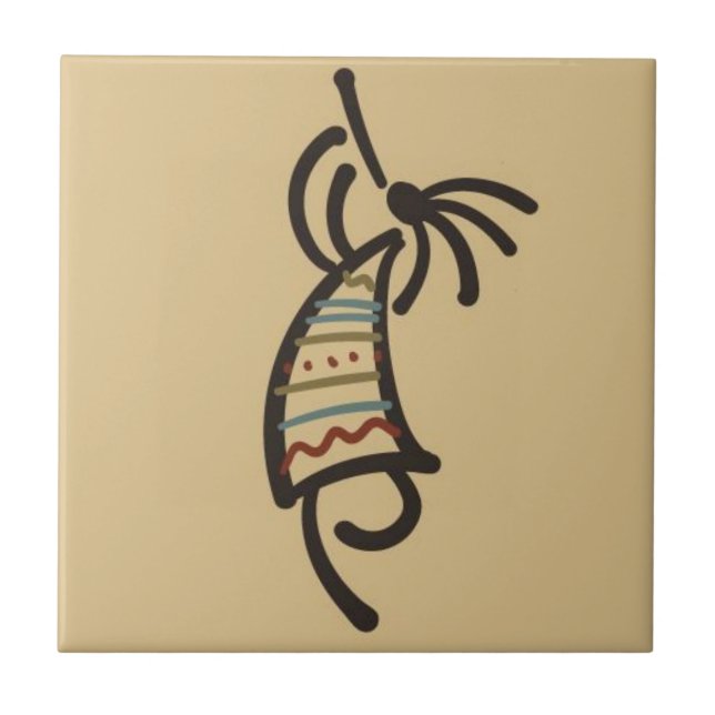 Native American Kokepelli Dancer Tan Ceramic Tile (Front)