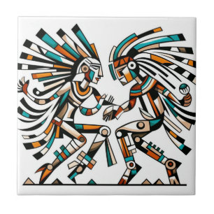Native American Kokopeli Dancers Art Ceramic Tile
