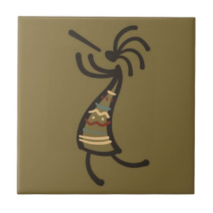Native American Kokopelli Dancer Brown Green Ceramic Tile