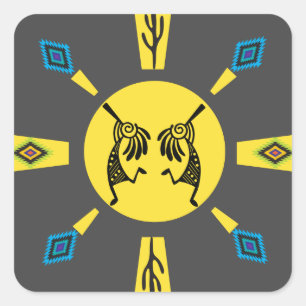 Native American Kokopelli Sun Southwestern  Square Sticker