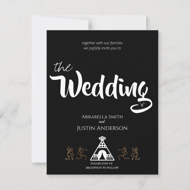 Native American Kokopelli Tipi Black Wedding  Invitation (Front)
