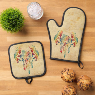 Native American Kokopelli Whale Dreamcatcher 1 Oven Mitt & Pot Holder Set
