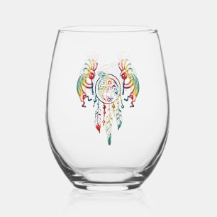Native American Kokopelli Whale Dreamcatcher 1 Stemless Wine Glass