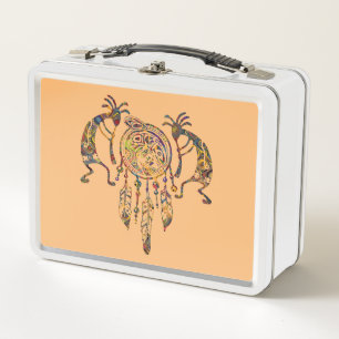 Native American Kokopelli Whale Dreamcatcher 2 Metal Lunch Box