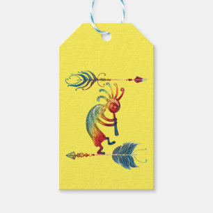 Native American Kokopelli With Two Feathers 1 Gift Tags