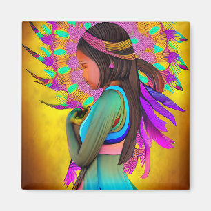 Native American Little Girl AI Art Magnet