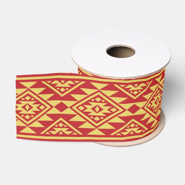 Native American Mexican Tribal Geometric Pattern Grosgrain Ribbon (Spool)