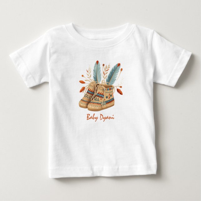 Native American Mocccasins Editable Name Baby T-Shirt (Front)