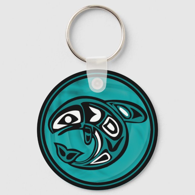 Native American Orca Whale, turquoise Key Ring (Front)