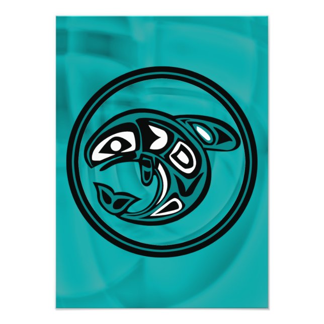 Native American Orca Whale, turquoise Photo Print (Front)